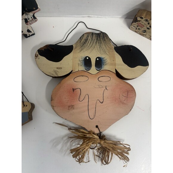 Vintage Wood Cow Lot 5 Pieces Free standing And wall Mounted - Picture 4 of 6
